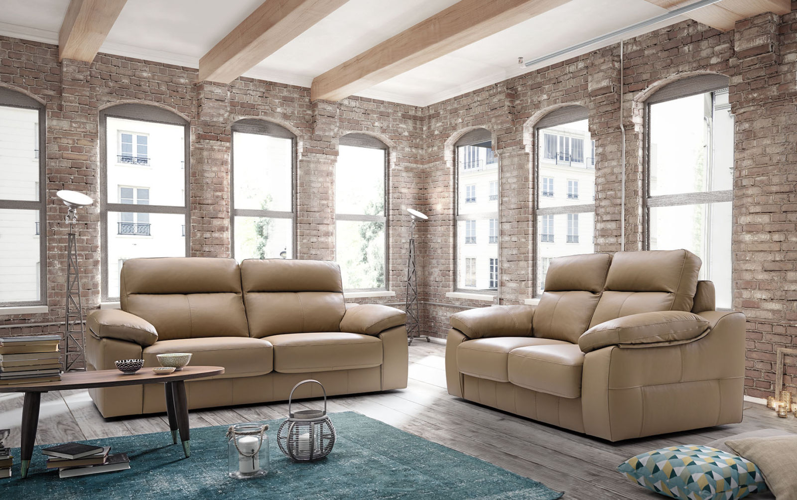 Product photograph of Abriana 3 2 Seater Crema Italian Leather Sofa Suite In Modern Style from Chesterfield Sofas