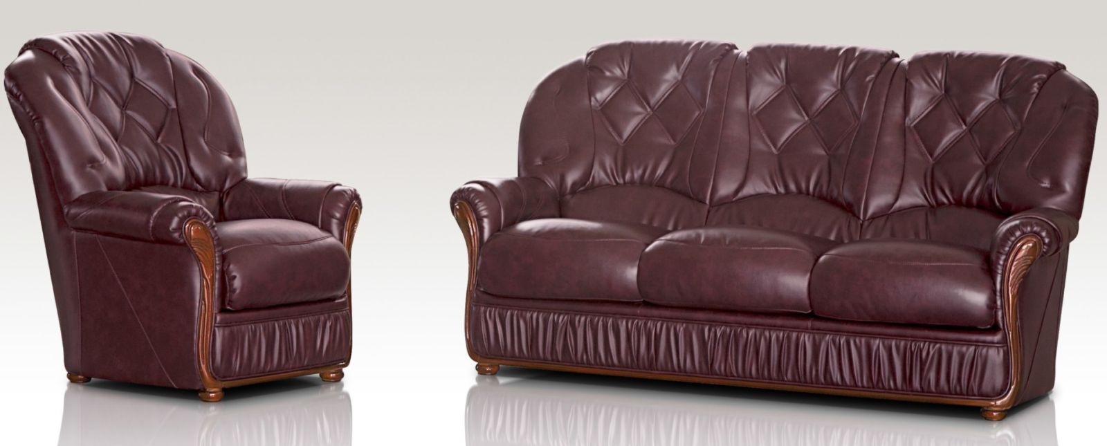 Product photograph of Alabama Handmade 3 Seater Armchair Sofa Suite Genuine Italian Burgandy Real Leather from Chesterfield Sofas
