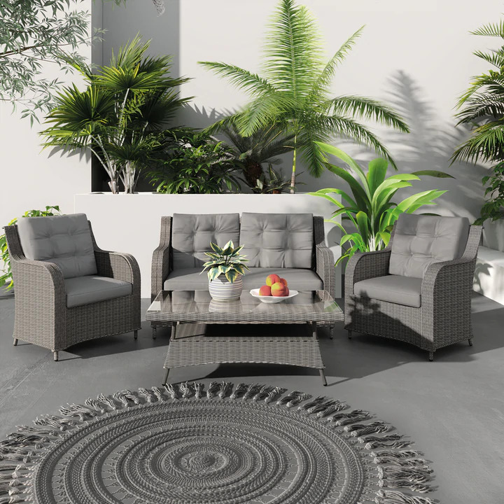 Product photograph of Alex Grey Rattan Garden 2 Seater Sofa And 2 Armchairs With Coffee Table from Chesterfield Sofas