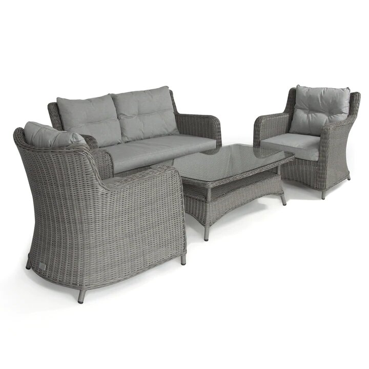 Product photograph of Alex Grey Rattan Garden 2 Seater Sofa And 2 Armchairs With Coffee Table from Chesterfield Sofas.
