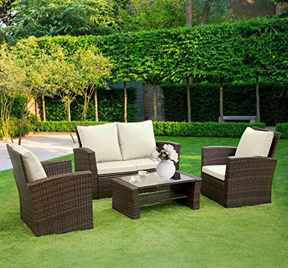 Product photograph of Amanda Brown Beige Rattan Garden 2 Seater Sofa And 2 Armchairs With Coffee Table from Chesterfield Sofas