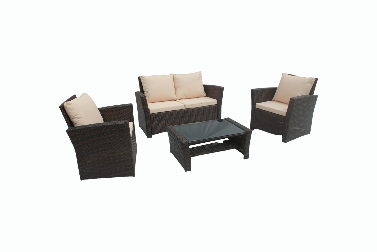 Product photograph of Amanda Brown Beige Rattan Garden 2 Seater Sofa And 2 Armchairs With Coffee Table from Chesterfield Sofas.