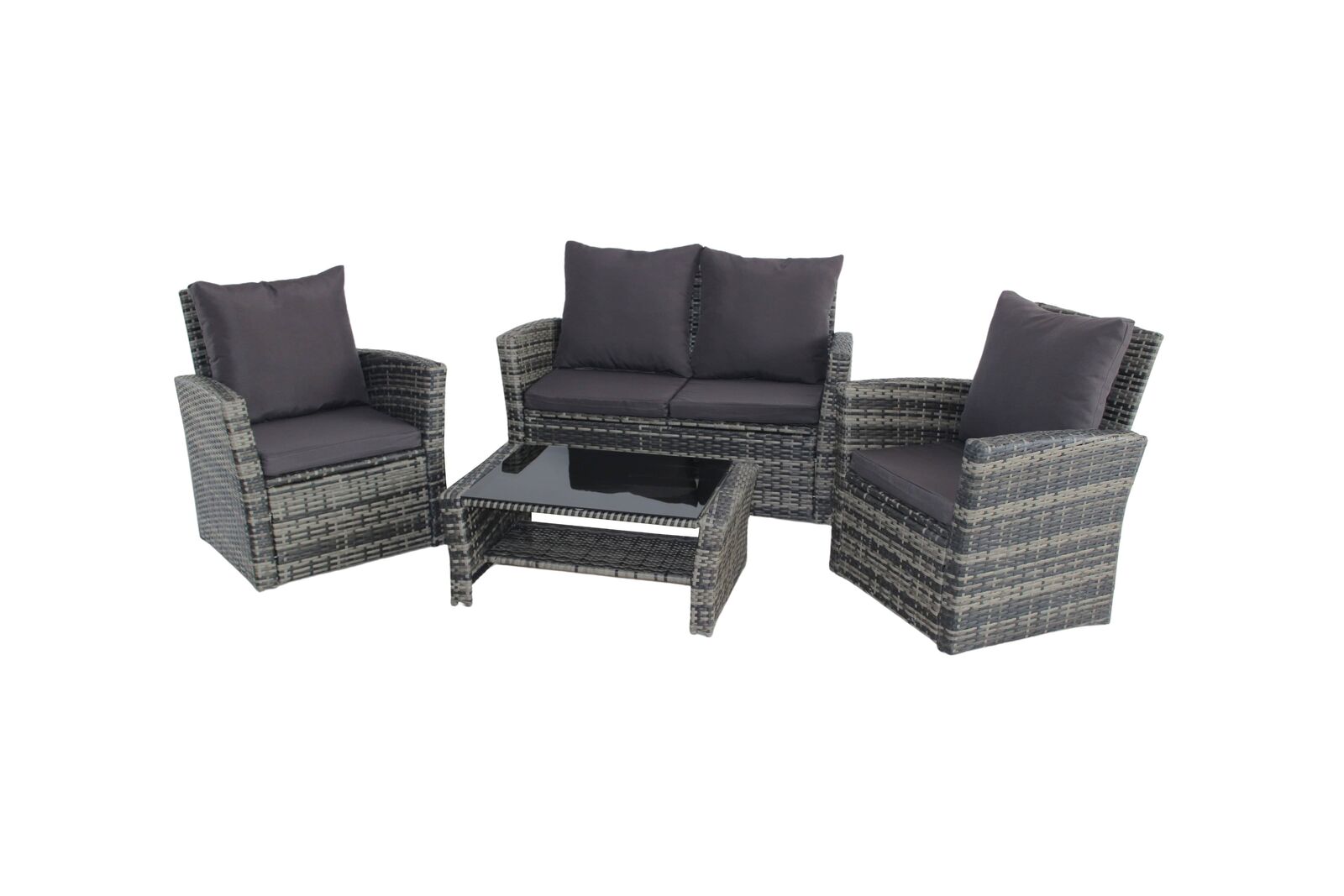 Product photograph of Amanda Grey Rattan Garden 2 Seater Sofa And 2 Armchairs With Coffee Table from Chesterfield Sofas.