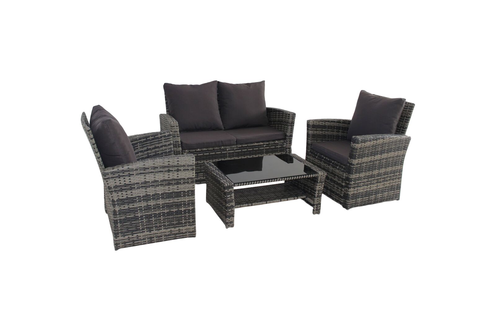 Product photograph of Amanda Grey Rattan Garden 2 Seater Sofa And 2 Armchairs With Coffee Table from Chesterfield Sofas