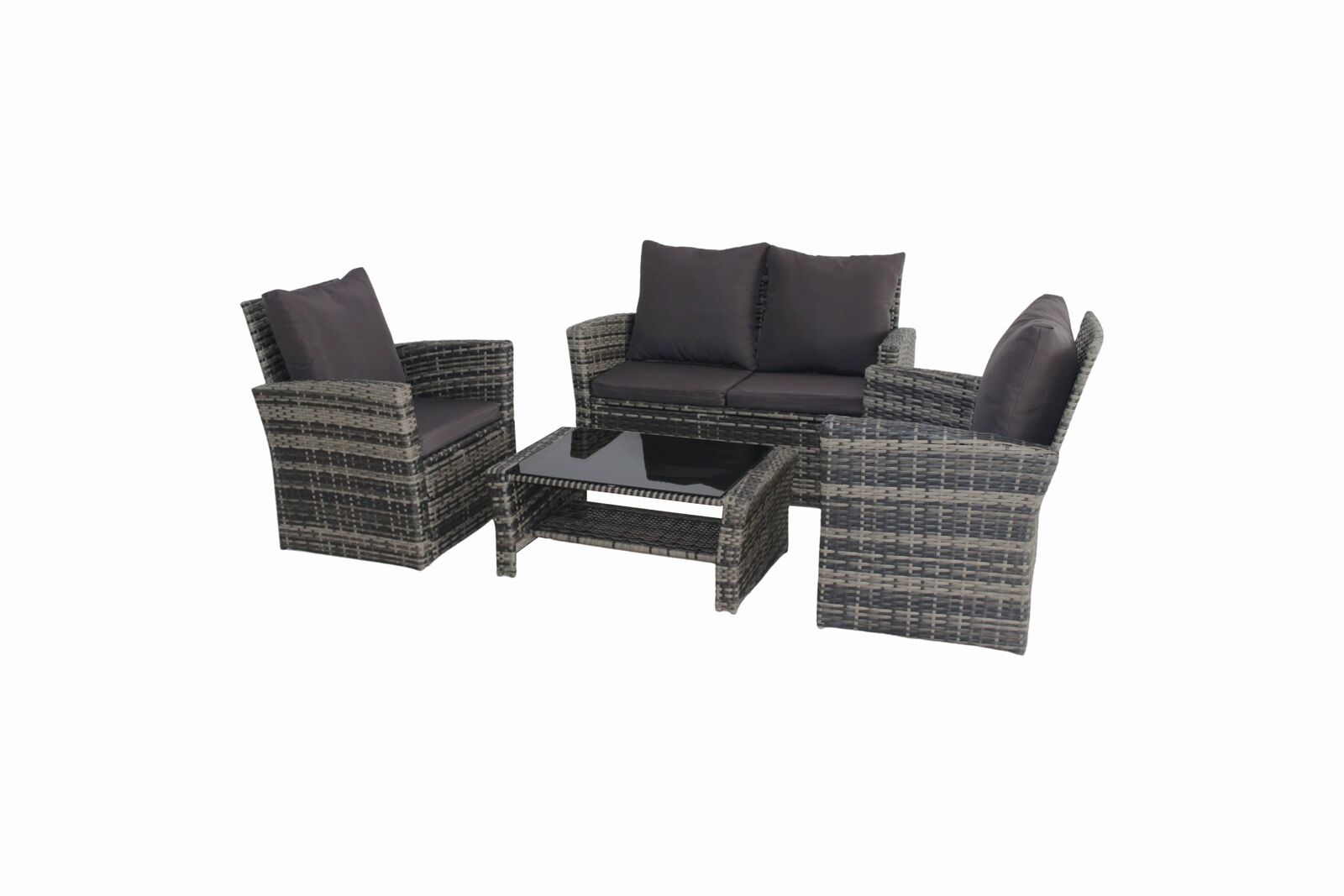 Product photograph of Amanda Grey Rattan Garden 2 Seater Sofa And 2 Armchairs With Coffee Table from Chesterfield Sofas.