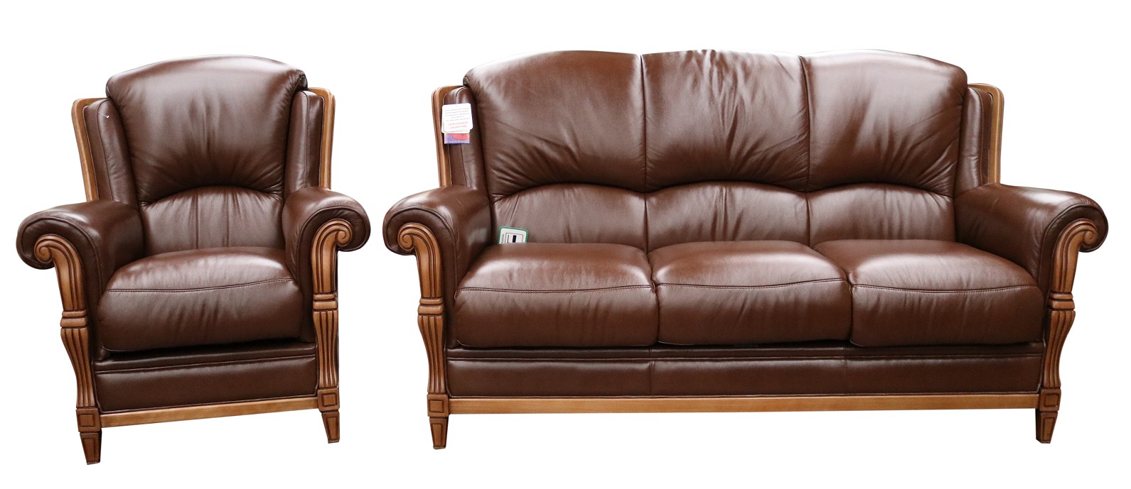 Product photograph of Ancona Handmade 3 1 Seater Sofa Suite Italian Tabak Brown Real Leather from Chesterfield Sofas