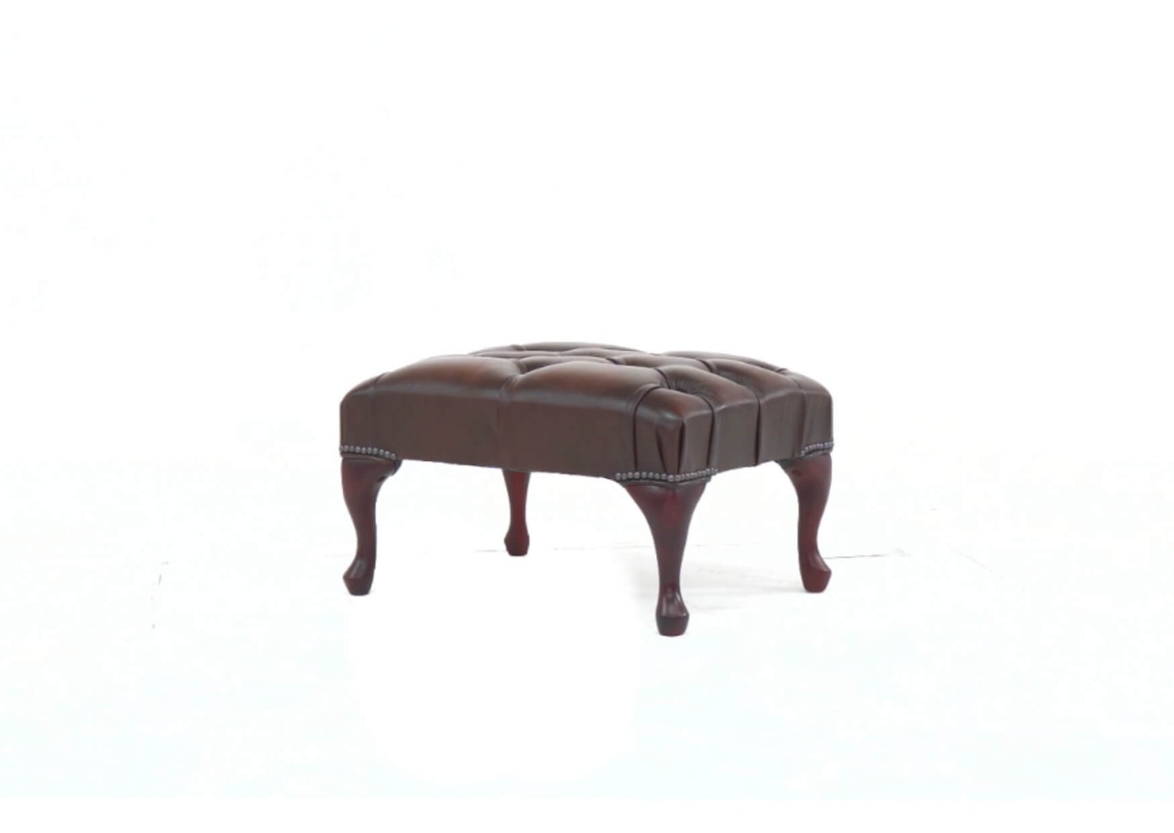 Product photograph of Chesterfield Queen Anne Footstool Antique Brown Real Leather In Classic Style from Chesterfield Sofas.