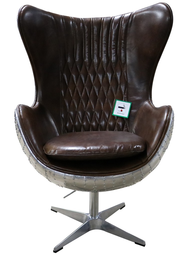Product photograph of Aviator Aviation Swivel Armchair Aluminium Vintage Brown Real Distressed Leather from Chesterfield Sofas.