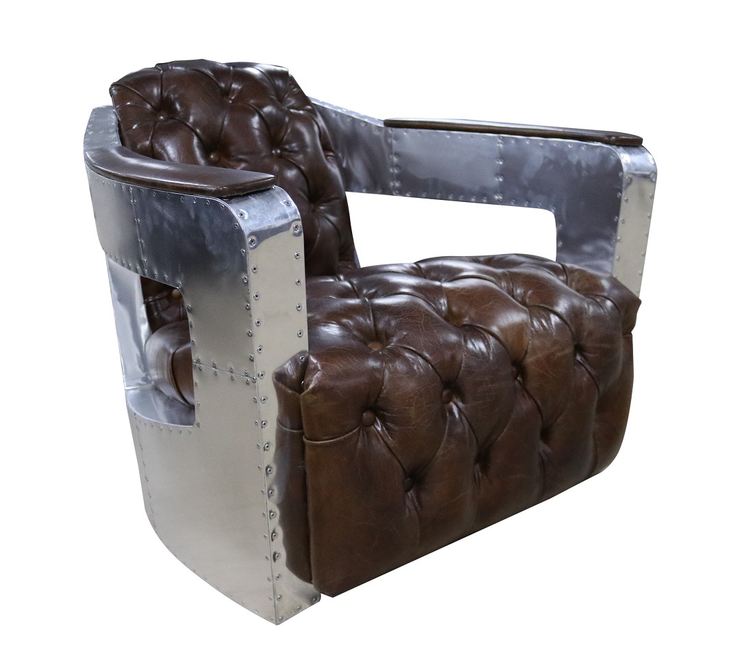 Product photograph of Aviator Chesterfield Armchair Buttoned Seat Distressed Vintage Brown Leather from Chesterfield Sofas