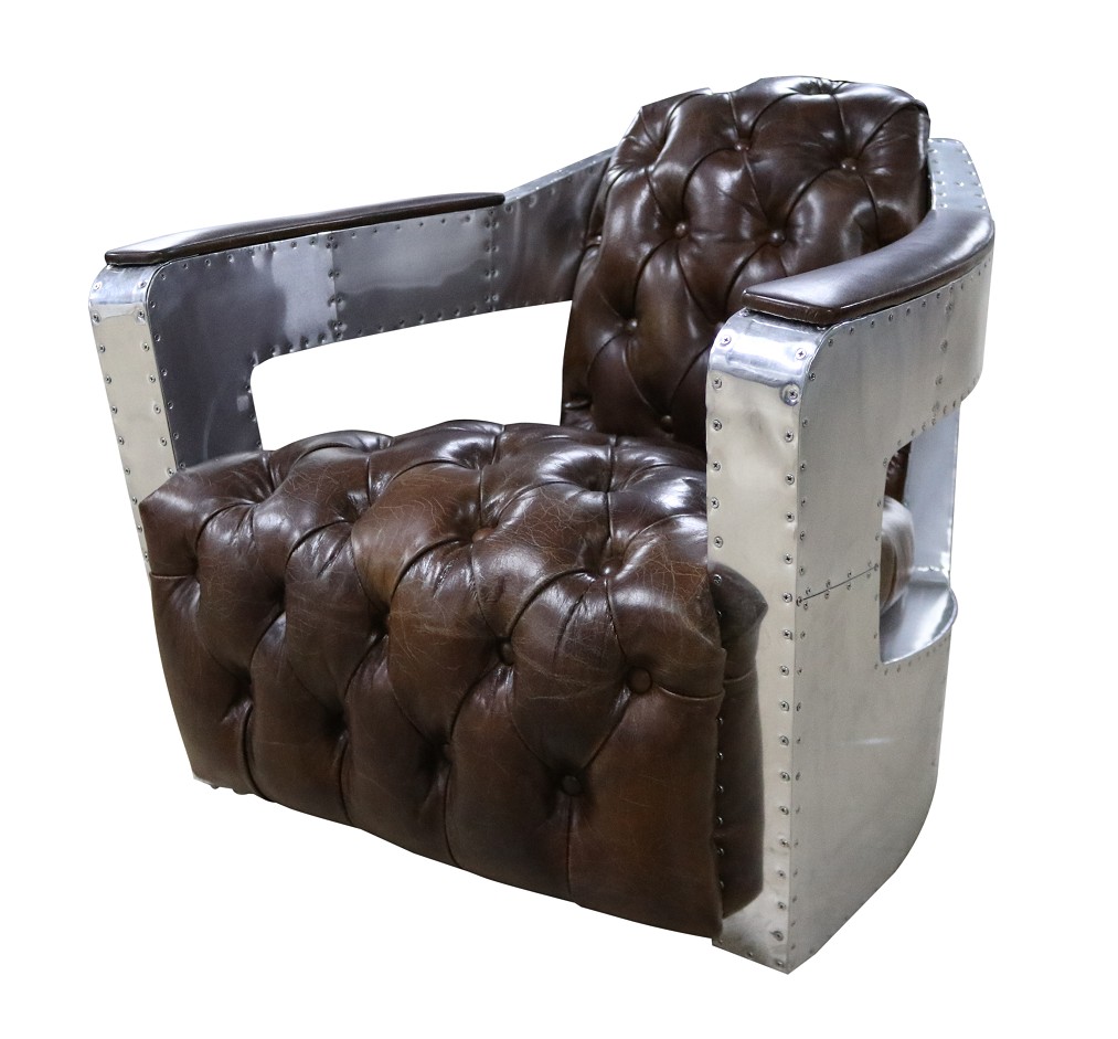 Product photograph of Aviator Chesterfield Buttoned Seat Distressed Vintage Brown Real Leather Armchair from Chesterfield Sofas.