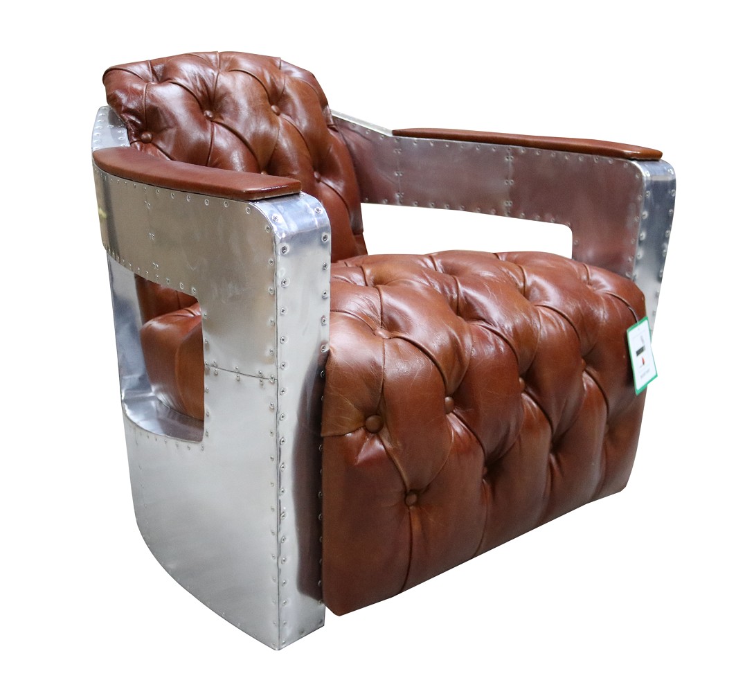 Product photograph of Aviator Chesterfield Armchair Buttoned Seat Distressed Vintage Tan Real Leather from Chesterfield Sofas