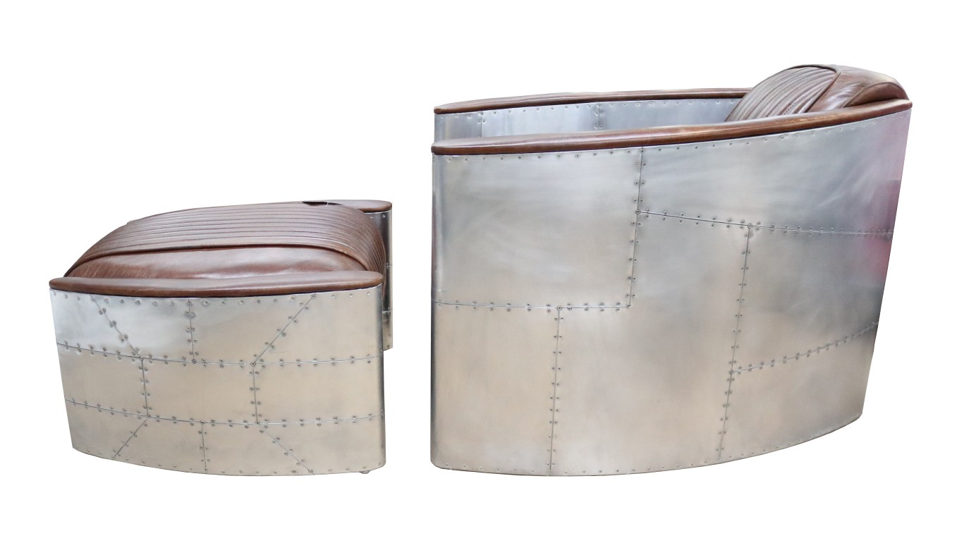 Product photograph of Aviator Handmade Pilot Chair With Footstool Vintage Distressed Brown Real Leather from Chesterfield Sofas.