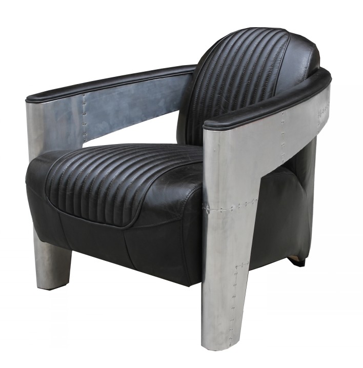 Product photograph of Aviator Mars Original Aluminium Armchair Vintage Black Real Leather from Chesterfield Sofas