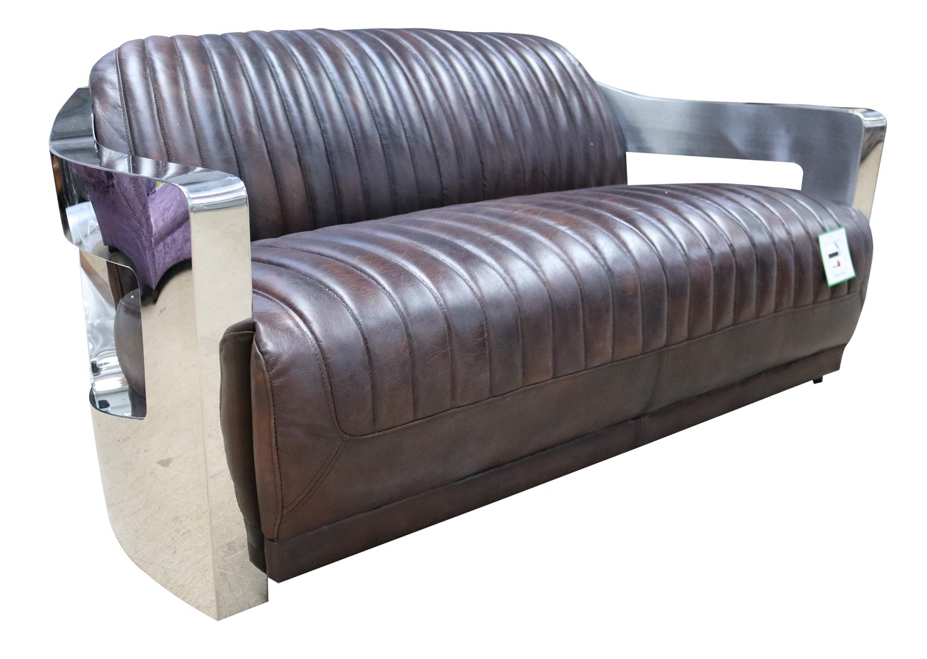 Product photograph of Aviator Original Vintage Retro 3 Seater Sofa Distressed Tobacco Brown Real Leather from Chesterfield Sofas.