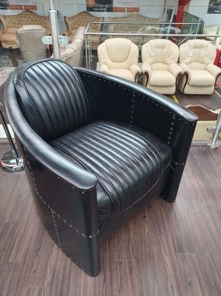 Product photograph of Aviator Pilot Vintage Distressed Black Real Leather Chair from Chesterfield Sofas.