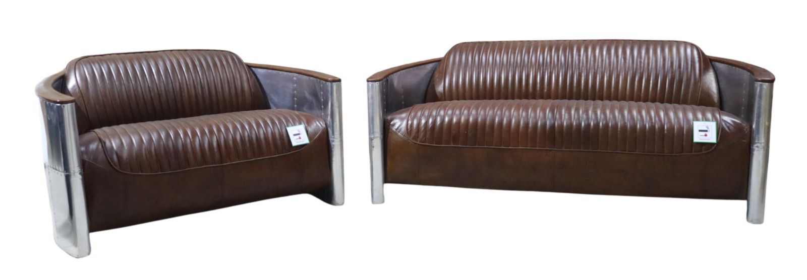 Product photograph of Aviator Pilot Genuine 3 2 Seater Sofa Suite Vintage Brown Distressed Real Leather In Stock from Chesterfield Sofas