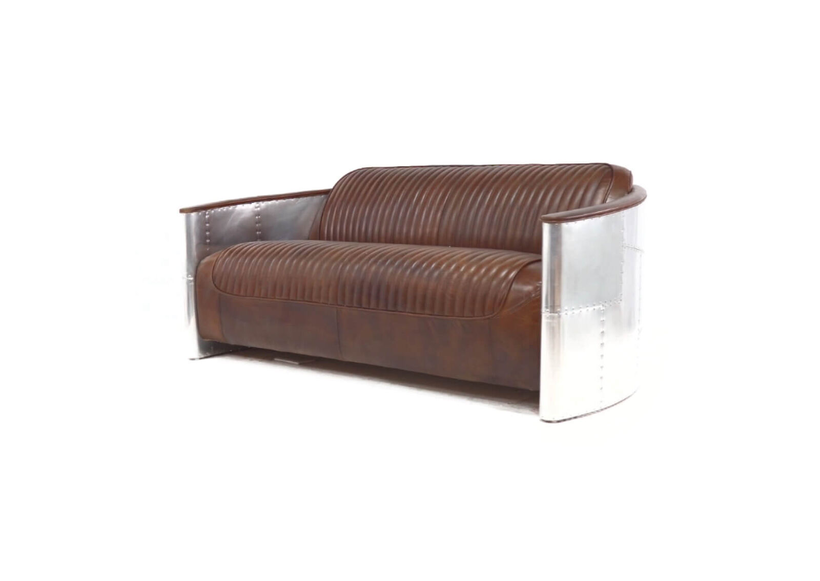 Product photograph of Aviator Pilot Genuine 3 Seater Sofa Vintage Brown Distressed Real Leather In Stock from Chesterfield Sofas.