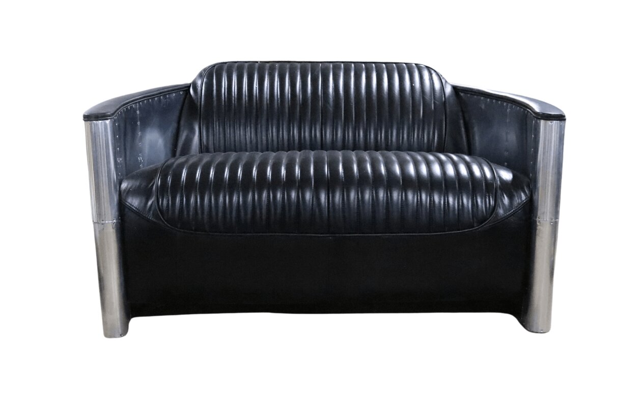 Product photograph of Aviator Pilot Vintage 2 Seater Sofa Black Distressed Real Leather from Chesterfield Sofas