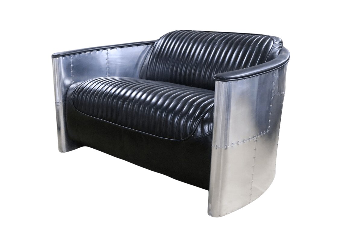 Product photograph of Aviator Pilot Vintage 2 Seater Sofa Black Distressed Real Leather from Chesterfield Sofas.