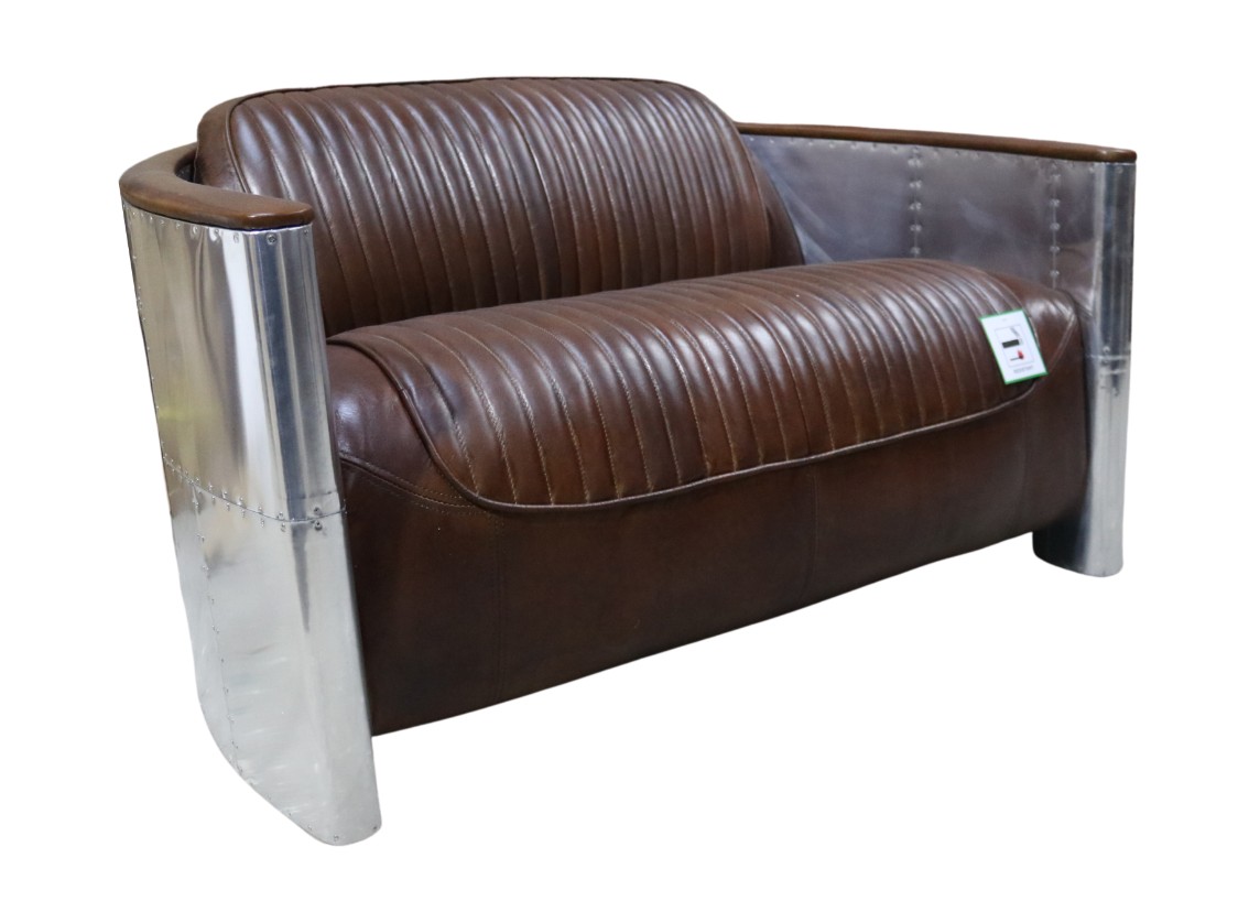 Product photograph of Aviator Pilot Vintage 2 Seater Sofa Brown Distressed Real Leather from Chesterfield Sofas.