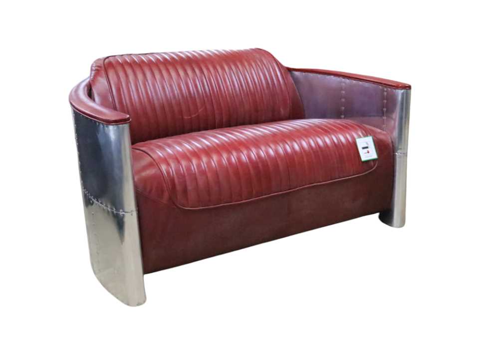 Product photograph of Aviator Pilot Vintage 2 Seater Sofa Rouge Red Distressed Real Leather from Chesterfield Sofas