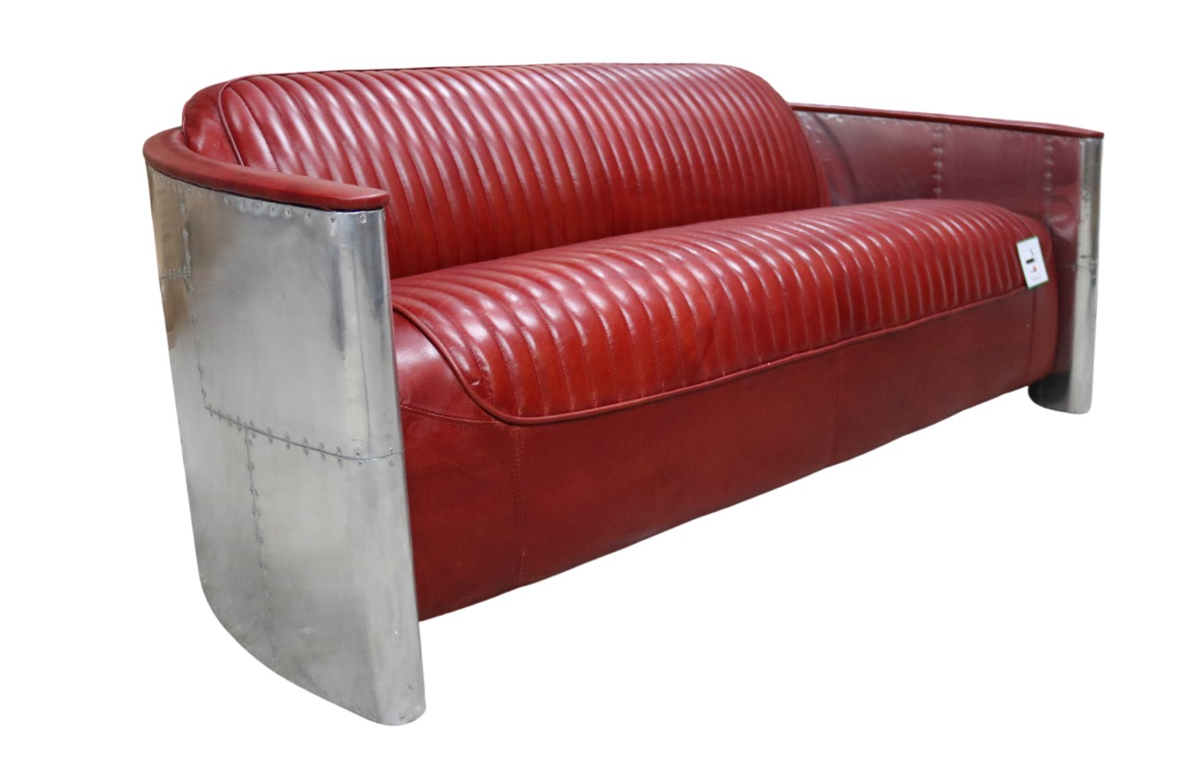 Product photograph of Aviator Pilot Vintage 3 Seater Sofa Rouge Red Distressed Real Leather from Chesterfield Sofas.