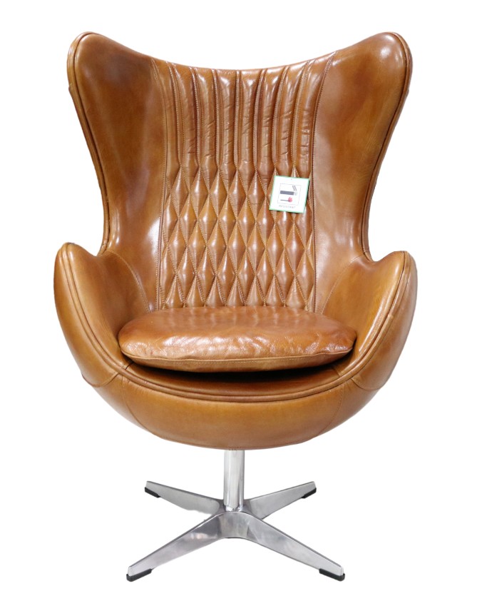 Product photograph of Aviator Retro Armchair Swivel Egg Vintage Tan Distressed Real Leather from Chesterfield Sofas.