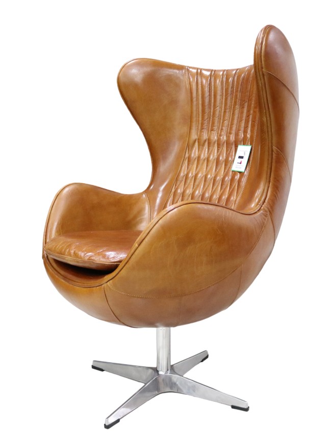 Product photograph of Aviator Retro Armchair Swivel Egg Vintage Tan Distressed Real Leather from Chesterfield Sofas.