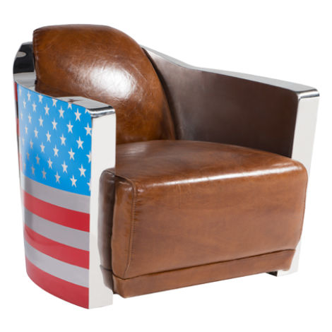 Product photograph of Aviator Retro Stars And Stripes Armchair Distressed Real Leather from Chesterfield Sofas