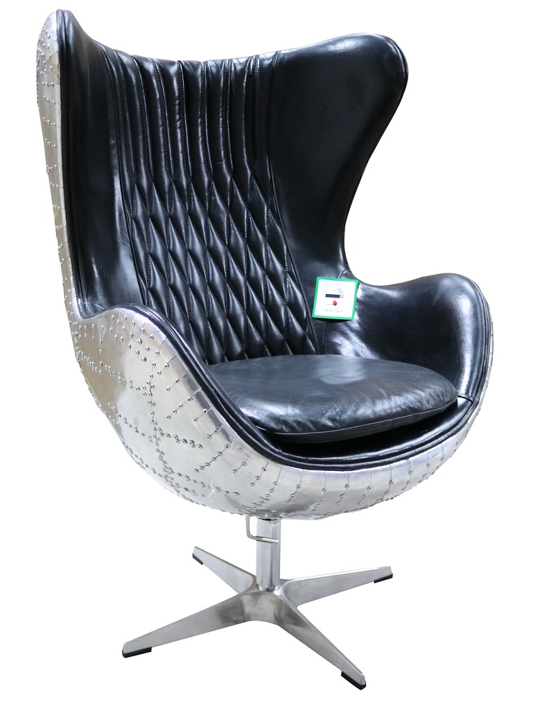 Product photograph of Aviator Retro Swivel Egg Armchair Aluminium Vintage Black Real Distressed Leather from Chesterfield Sofas