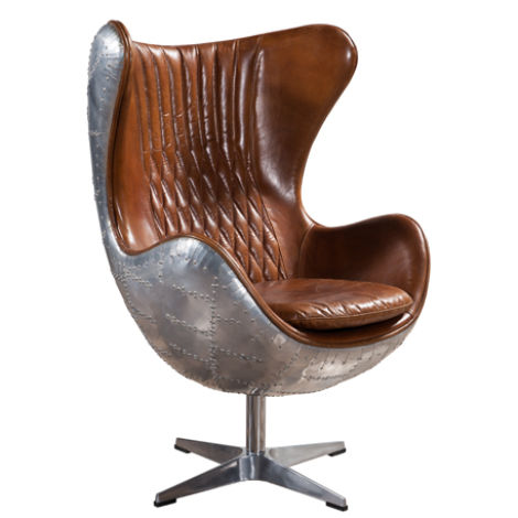 Product photograph of Aviator Retro Swivel Egg Armchair Aluminium Distressed Tan Real Leather from Chesterfield Sofas