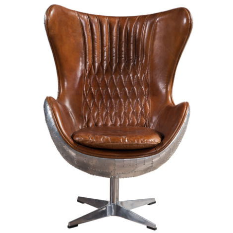 Product photograph of Aviator Retro Swivel Egg Armchair Aluminium Distressed Tan Real Leather from Chesterfield Sofas.