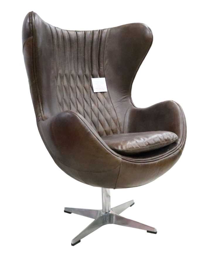 Product photograph of Aviator Retro Swivel Egg Armchair Vintage Brown Real Distressed Leather from Chesterfield Sofas.
