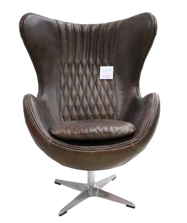 Product photograph of Aviator Retro Swivel Egg Armchair Vintage Brown Real Distressed Leather from Chesterfield Sofas.