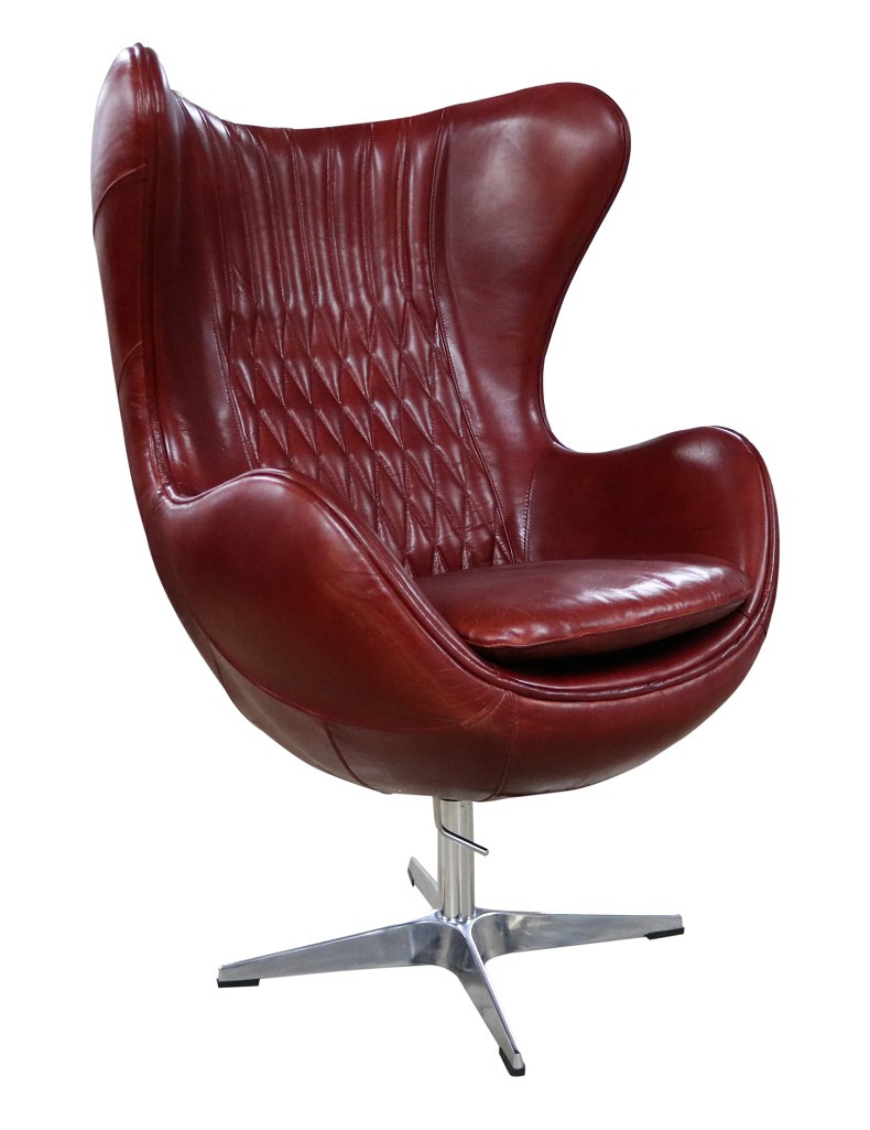 Product photograph of Aviator Retro Swivel Egg Armchair Vintage Rouge Red Real Distressed Leather from Chesterfield Sofas