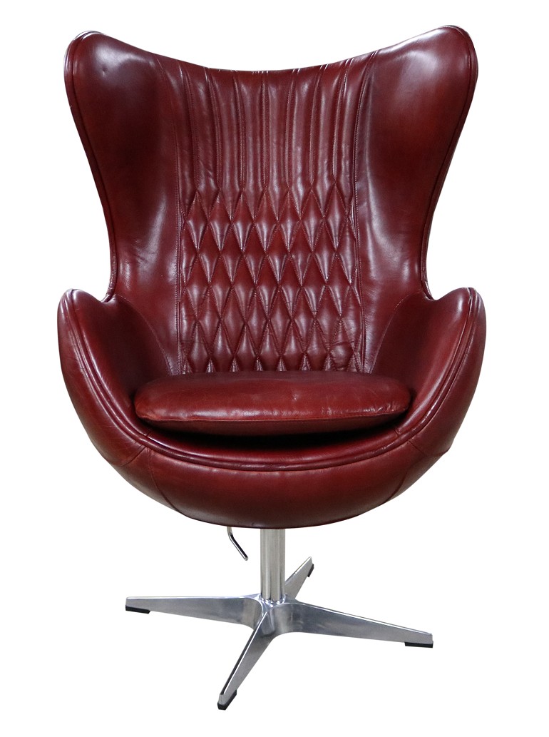 Product photograph of Aviator Retro Swivel Egg Armchair Vintage Rouge Red Real Distressed Leather from Chesterfield Sofas.