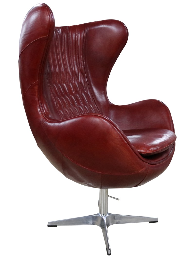 Product photograph of Aviator Retro Swivel Egg Armchair Vintage Rouge Red Real Distressed Leather from Chesterfield Sofas.