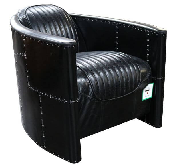 Product photograph of Aviator Stealth Pilot Black Aluminium And Black Real Leather Chair In Stock from Chesterfield Sofas