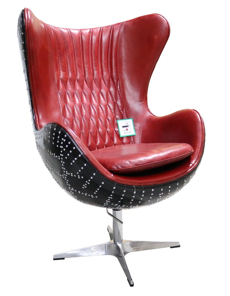 Product photograph of Aviator Stealth Swivel Egg Chair Black Aluminium Distressed Vintage Red Rouge Real Leather from Chesterfield Sofas