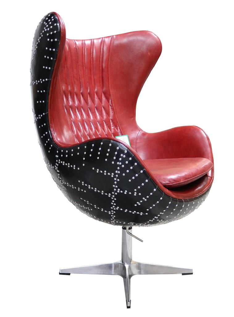 Product photograph of Aviator Stealth Swivel Egg Chair Black Aluminium Distressed Vintage Red Rouge Real Leather from Chesterfield Sofas.