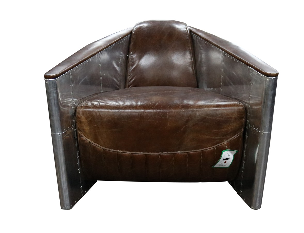 Product photograph of Aviator Tomcat Armchair Aluminium Vintage Brown Distressed Real Leather from Chesterfield Sofas.