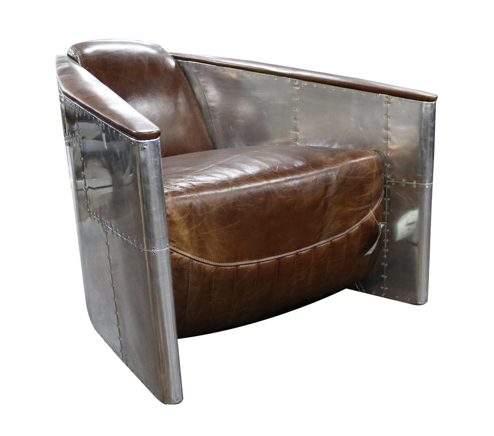Product photograph of Aviator Tomcat Armchair Aluminium Vintage Brown Distressed Real Leather from Chesterfield Sofas