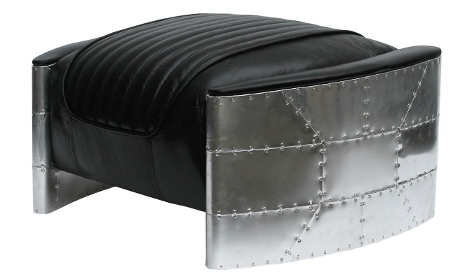 Product photograph of Aviator Vintage Footstool Pouffe Distressed Black Real Leather from Chesterfield Sofas