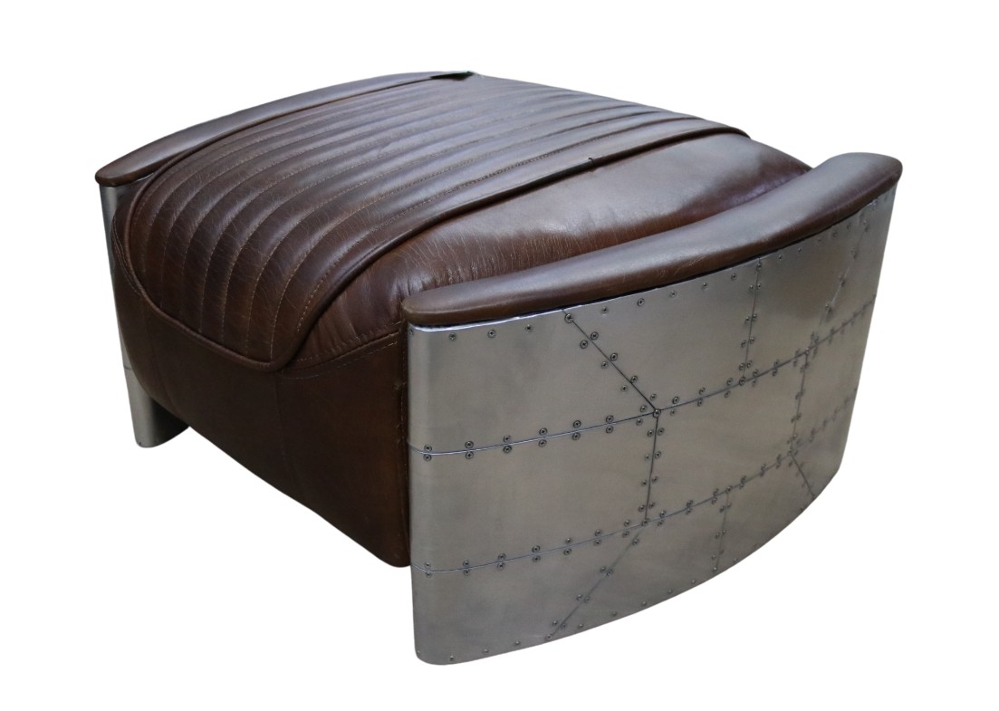 Product photograph of Aviator Vintage Footstool Pouffe Distressed Brown Real Leather from Chesterfield Sofas