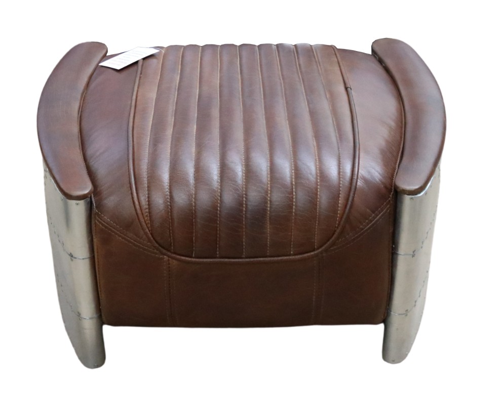 Product photograph of Aviator Vintage Footstool Pouffe Distressed Brown Real Leather from Chesterfield Sofas.