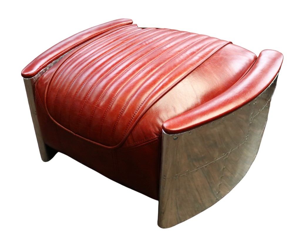 Product photograph of Aviator Vintage Footstool Pouffe Distressed Rouge Red Real Leather from Chesterfield Sofas
