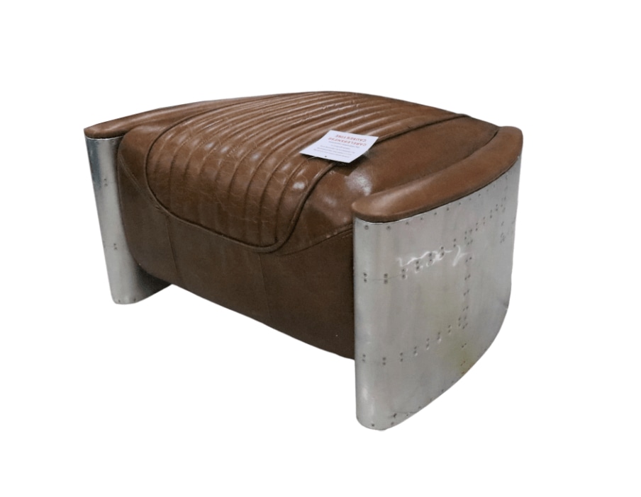 Product photograph of Aviator Vintage Footstool Pouffe Distressed Tan Real Leather from Chesterfield Sofas