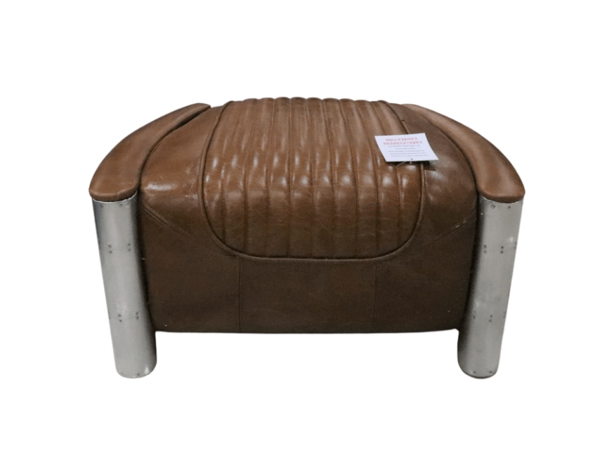 Product photograph of Aviator Vintage Footstool Pouffe Distressed Tan Real Leather from Chesterfield Sofas.
