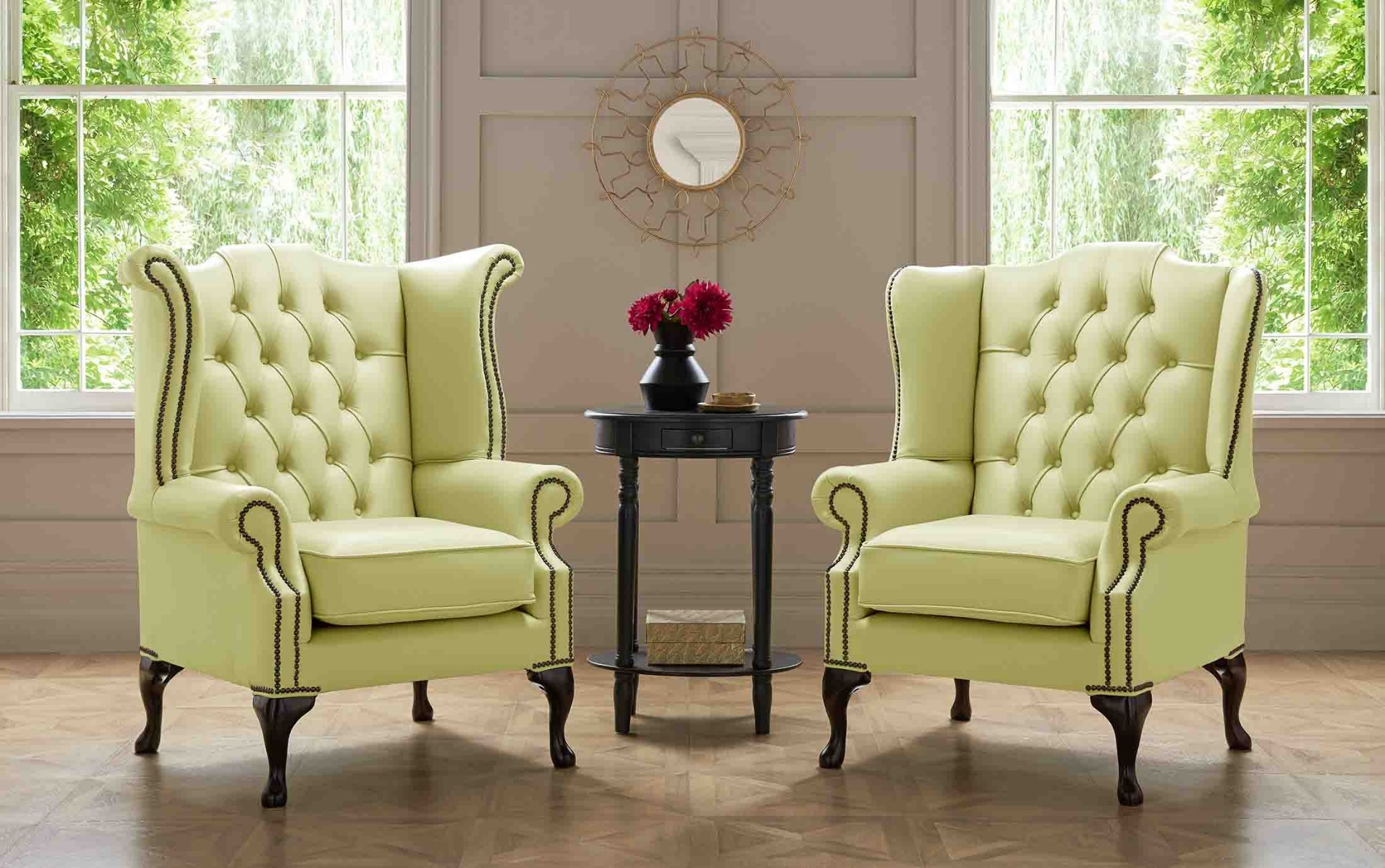 Product photograph of Beatrice And Carlton Wing Chairs In Shelly Leather from Chesterfield Sofas