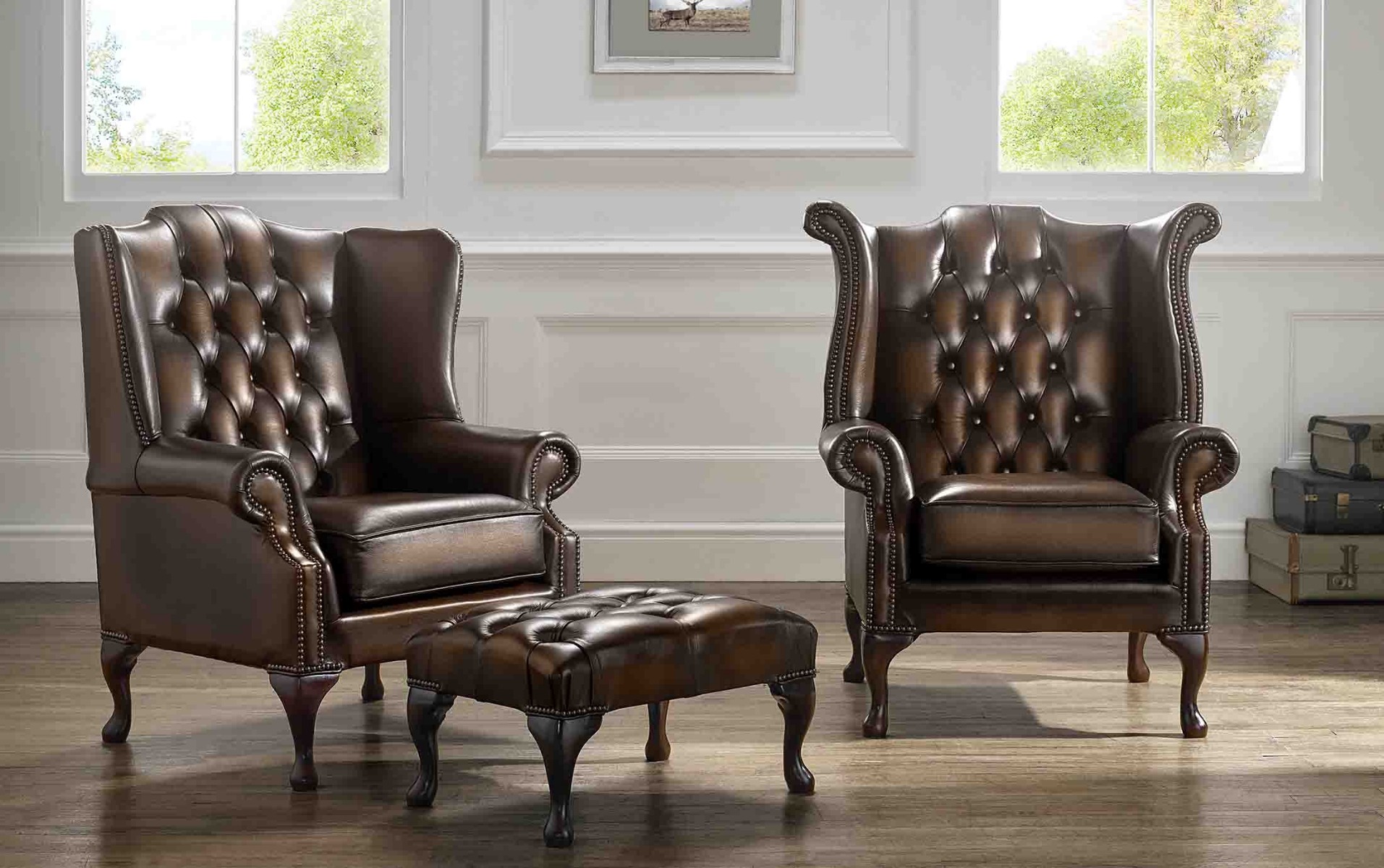 Product photograph of Beatrice And Carlton Wing Chairs With Footstool from Chesterfield Sofas